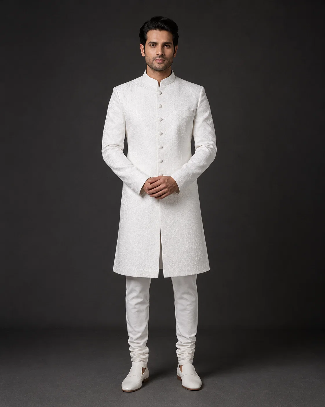white-self-jacquard-achkan-set-for-men