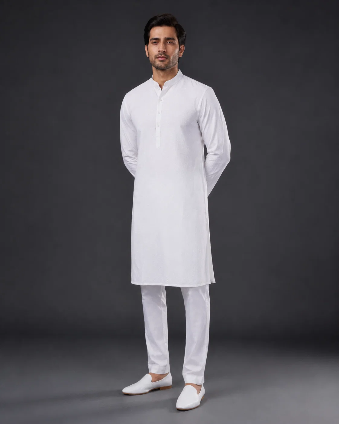 Classic White Kurta Pajama Set For Men - Image 4