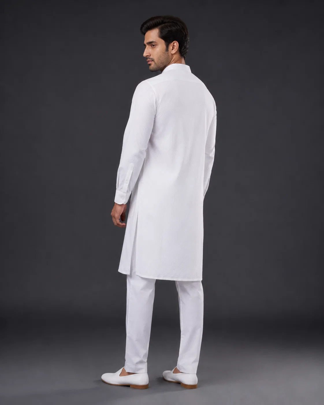 Classic White Kurta Pajama Set For Men - Image 3